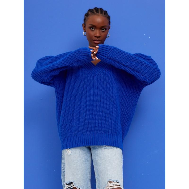 Женский осенне-зимний свободный повседневный джемпер с V-образным вырезом L белый — фото 8