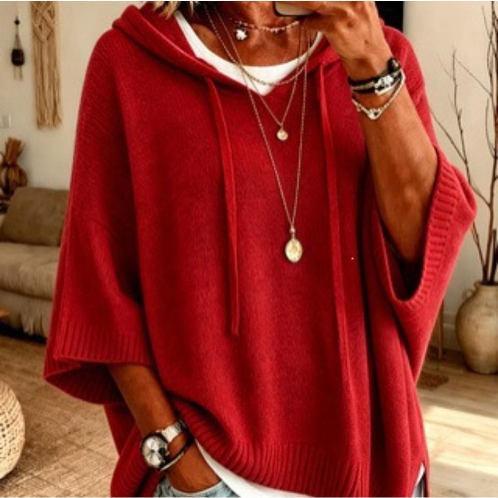 Women New Knit Drawstring Hoodie Sweater, Loose Knitted Hooded Layering Outerwear
