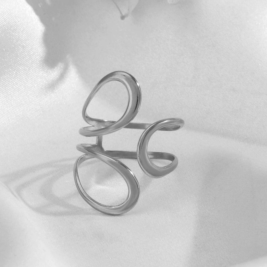 Stainless Steel Silver Color Rings for Women Punk Geometric Metal Irregular Chain Open Rings Hiphop Simple Jewelry Accessories