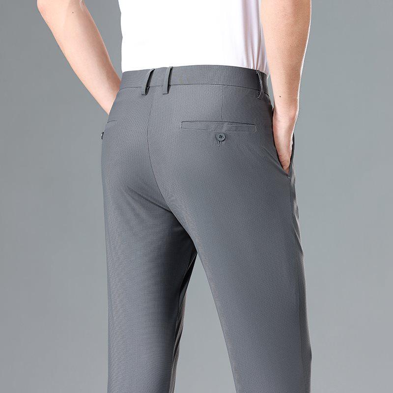 2026 Spring/Summer High-Quality Ice Silk Striped Business Casual Men's Pants Luxury Suit Trousers