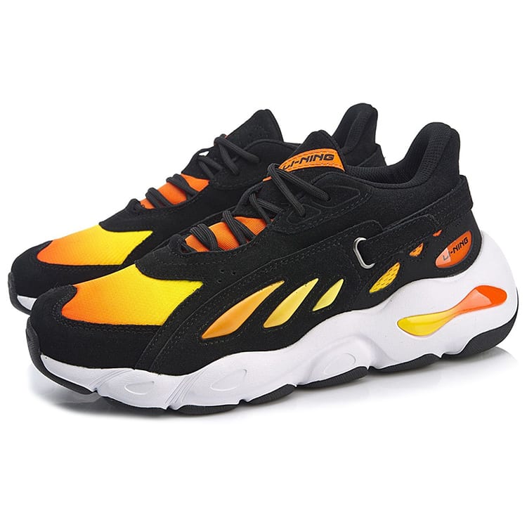 Li Ning Schmetterlingsdämpfung Rutschfest Niedrig geschnitten Klobige Sneaker Schwarz Gelb AGCN225-6