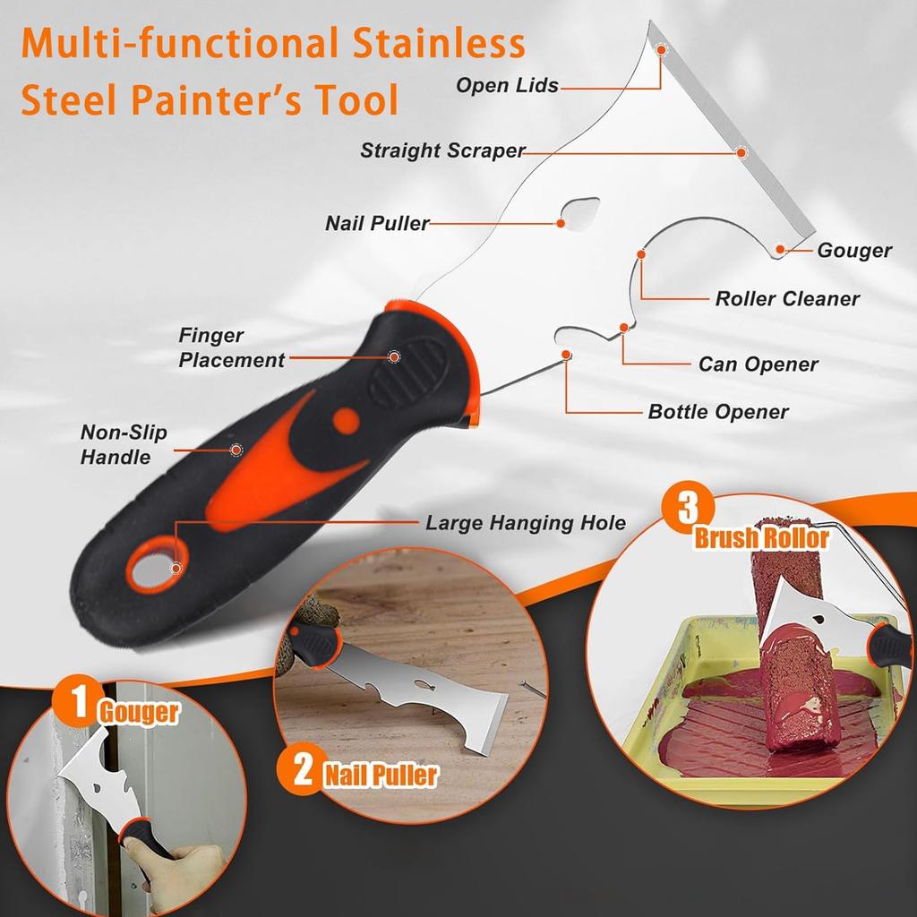 Stainless Steel Putty Scraper with Putty Plastering Soft Metal Putty Scraper for Wall Paint Wallpaper Paint Paint and Storage Box Included 10-Piece