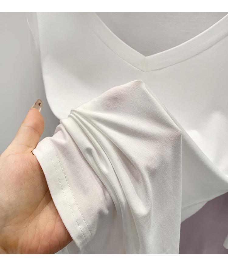 Korean Casual V-Neck Short-Sleeve T-Shirt: Summer 2026 Trendy Slimming Top