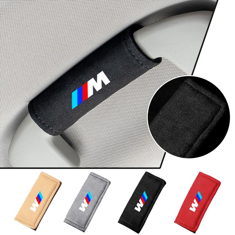 AAAPX1 Car Roof Armrest Inner Door Pull Handle Protection Case Suede Cover For BMW M LOGO Leather1 3 5 7 Series X1 X3 X5 X6 M Sports