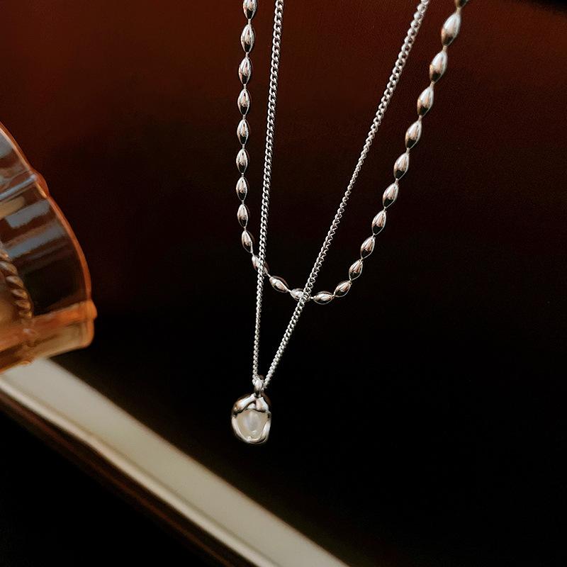 2-Piece French Vintage Folded Pearl Water Drop Double Necklace Elegant ins Versatile Necklace