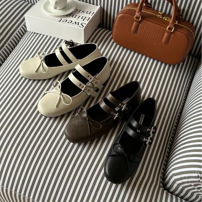 2025 Frühling neue Mode Wort mit flacher Schleife Temperament OL Abend Nische Mary Jane Ballett Damenschuhe