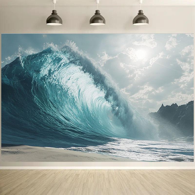 1pc Wave Theme 2D Background Cloth - Durable polyester, a vibrant indoor/outdoor party decoration for birthdays