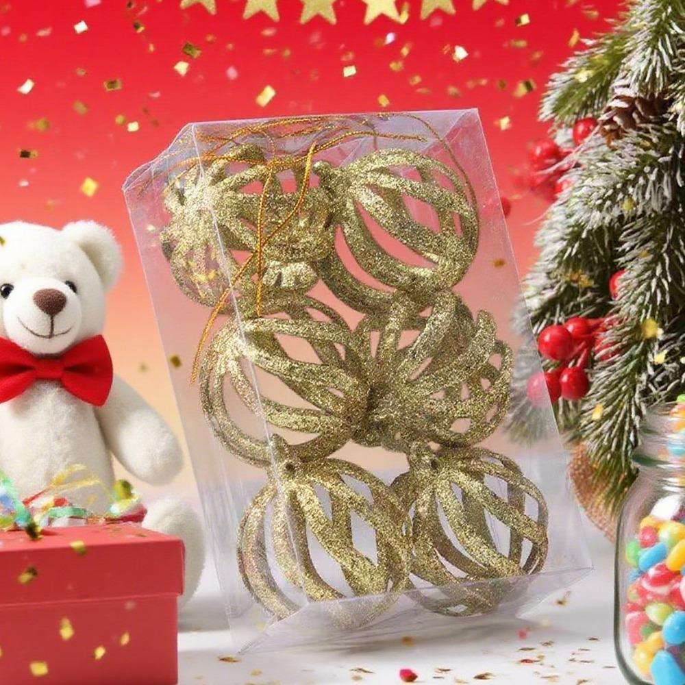 6Pcs 6cm Hollow Ball Pendants Glitter Christmas Tree Spheres Pendant  New Year