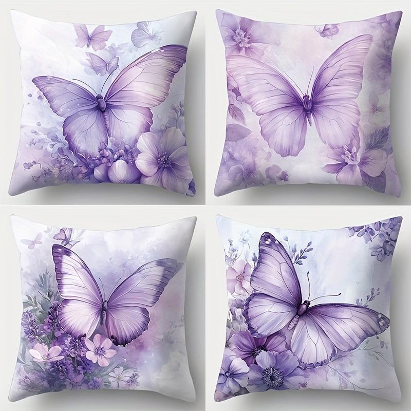 Panika Chen Unisex Purple Home Decor Butterflies And Flowers Pillow Cover Pattern Cushion Cover Suitable For Sofa Bedroom Car Pillow Cover