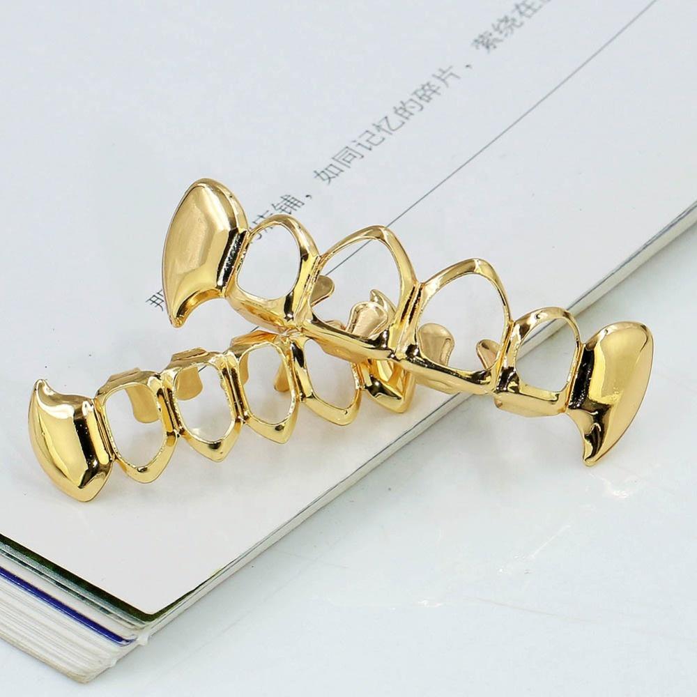 925 Sterling Silver Rapper Iced Out Hollow Design Grills Teeth Grillz Top Bottom Teeth Men Plain Hiphop Vampire Grillz for Teeth