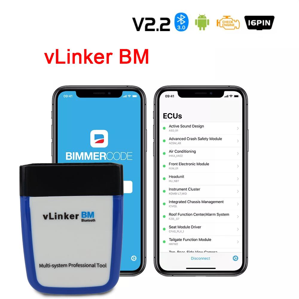 Bluetooth 3.0 vLinker BM Bildiagnoseverktøy For BMW Bimmercode OBD2 Skanner Reparasjonsverktøy ELM327 V2.2