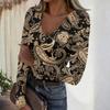 Women's Casual V-Neck Ribbed Long Sleeve Top with Leopard and Polka Dot Print for Everyday Wear