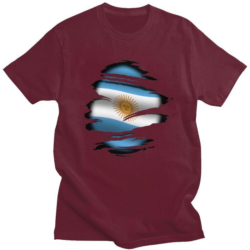 Individuelles Argentinien Zerrissene Flagge Tattoo T-Shirts für Herren Kurzarm T-Shirt Argentinisch Stolz T-Shirt Lockere Passform 100% Baumwolle T-Shirt Geschenk