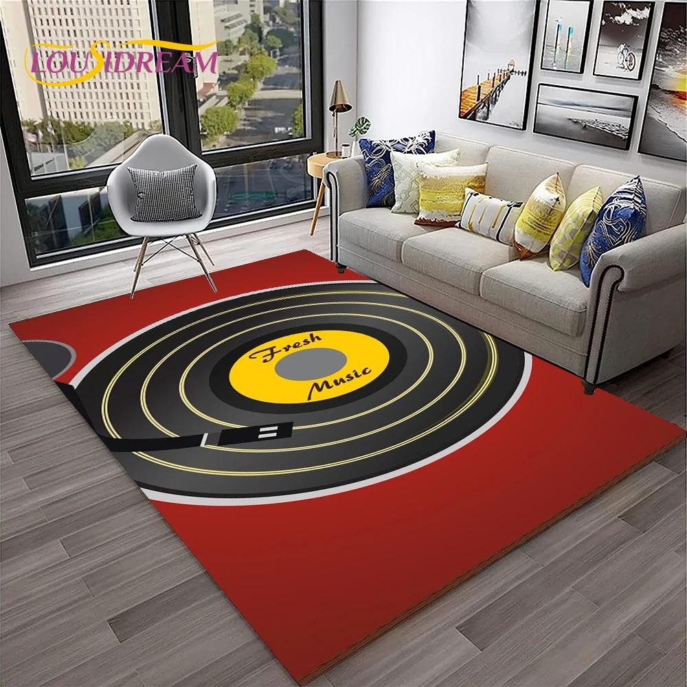 Music Art 3D Vinyl Record Retro Carpet Rug for Home Living Room Bedroom Sofa Doormat Decor,Kid Play Area Rug Non-slip Floor Mat