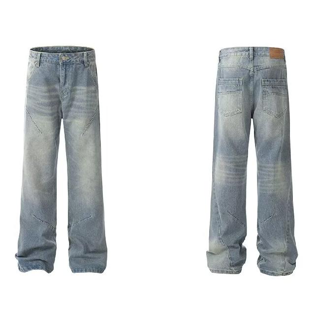 

Осень и зима Новые американские джинсы High Street Washed Light Color для мужчин и женщин Прямые слегка расклешенные свободные широкие брюки 3XL синий