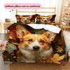 Corgi und Pflanzen Muster Bettwäsche Heimdekoration Geburtstagsgeschenk (1 Bettbezug + 2 Kissenbezüge, ohne Füllung)