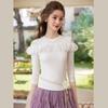 Bailuyu Damen Schicht-Schulter-Patchwork Langarm-T-Shirt