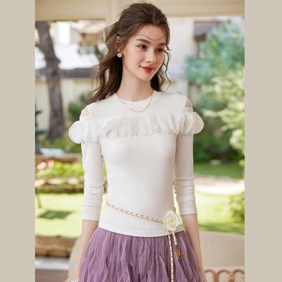 Bailuyu Women's Layered Shoulder Patchwork Long Sleeve T-Shirt