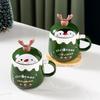 Creative Christmas Gift Ceramic Cup Cute Elk Mug Gift Water Cup with Lid Spoon Office Coffee Mug