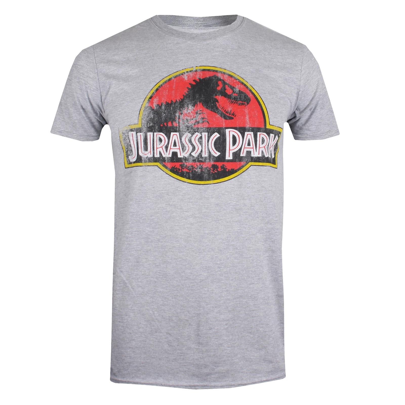 Jurassic Park Grey Marl Distressed Logo T-Shirt M