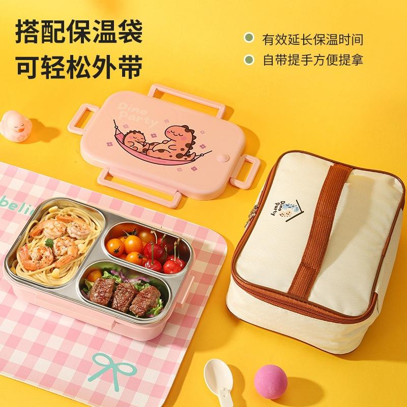 Kids Students Lunch Box 304 Stainless Steel Compartment Bento with Large Capacity Portable Lunch Bag Microwave Safe