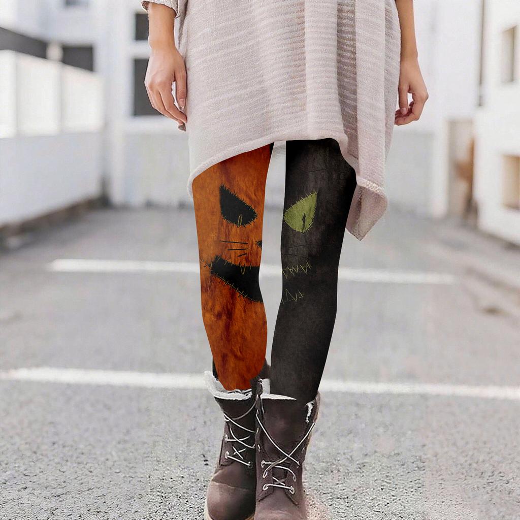 Damen Casual Mode Outdoor Halloween Bedruckte Slim Elastische Yogahose Cropped Hose