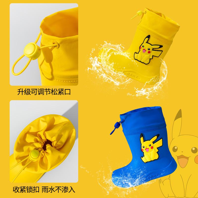 Pikachu Children's Rain Boots Boys Baby Non-Slip Fleece-Lined Warm Rain Boots Girls Toddler Kids Lightweight Waterproof Shoes