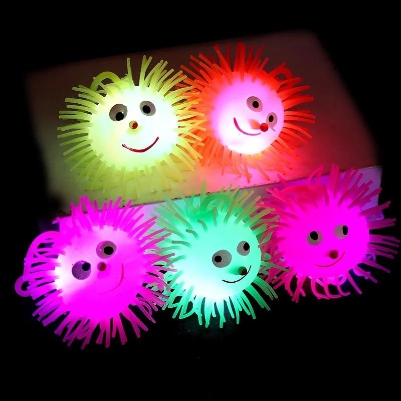 LED Glowing Hair Ball Vent Ball Flash Elastic Baby Luminous Bouncing Ball Kids Squeeze Anti Stress Relief Toys Random Color