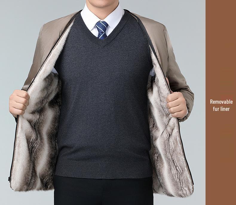 Winter Mid-length Business Coat for Middle-aged Men with Warm Mink Velvet Lining