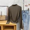 2023 Women's Slim Fit Long-Sleeve Turtleneck Pleated Waist Top for Autumn and Winter
