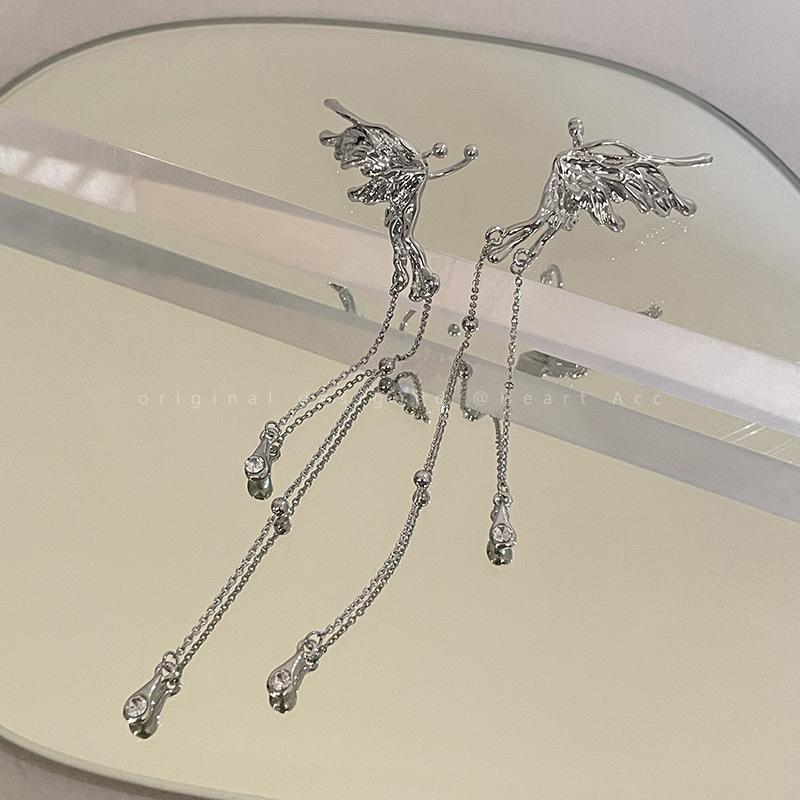 

Длинная кисточка-бабочка с цирконием в стиле фей для женщин | Уникальный дизайн и изысканные серьги