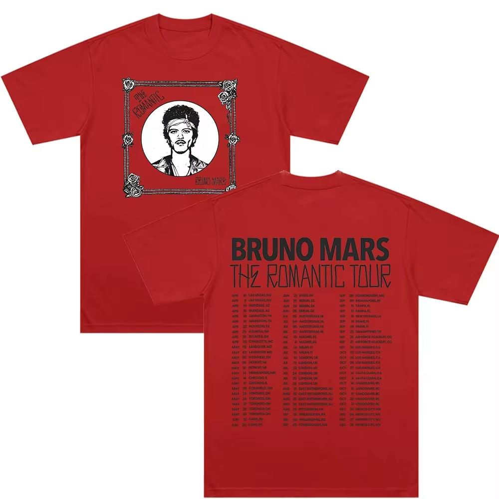 Bruno Mars A Turnê Romântica 2026 Camisetas com Estampa Frente e Verso Masculinas Femininas Hip Hop Punk Música Pop Camiseta de Alta Qualidade Camisas Confortáveis