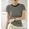 Striped T-shirt Women's Summer Short Sleeve New Pure Cotton Retro Top Slimming Bottom Shirt