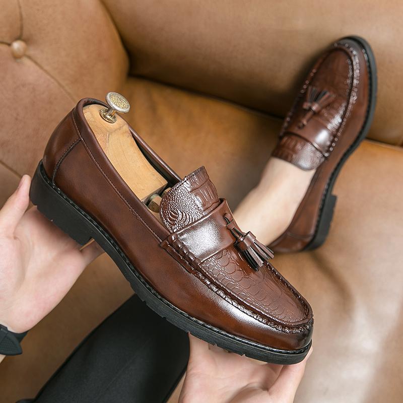 Men Black Loafers Leather Shoes Brown Formal Business Shoes Wedding Dress Prom Shoes Over Sized