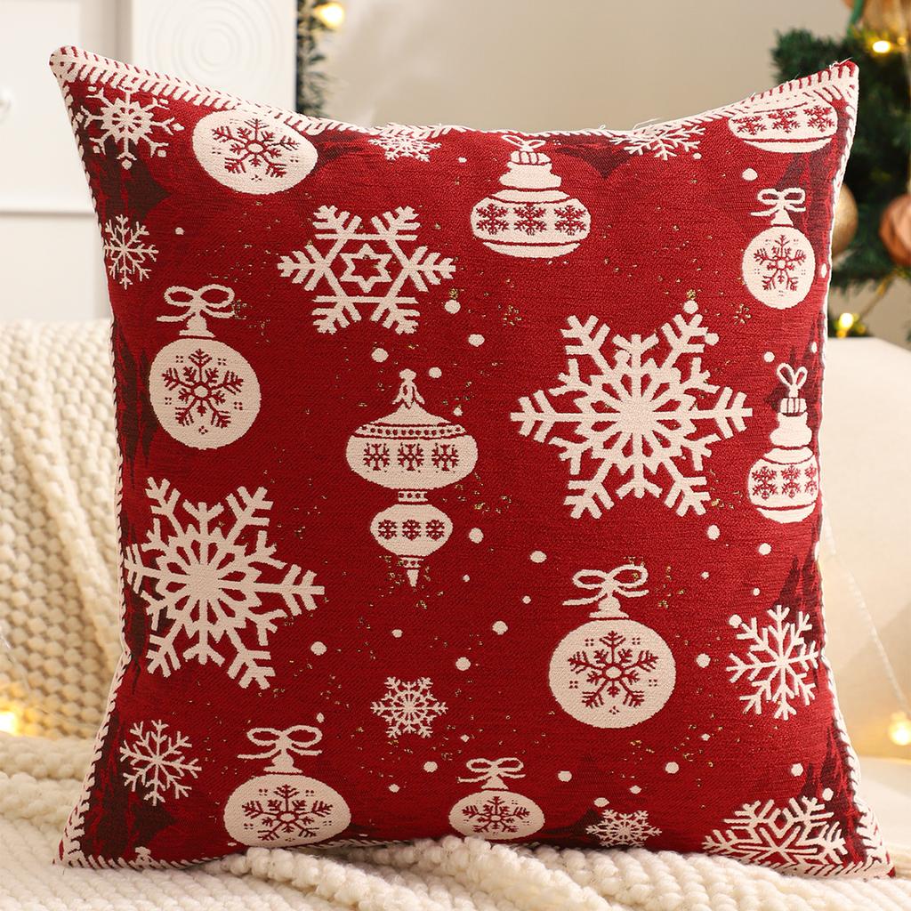 1Pc Throw Pillow Cover Christmas Decoration Linen Christmas Tree Snowflake Winter Jacquard Farmhouse Home Sofa Living Room