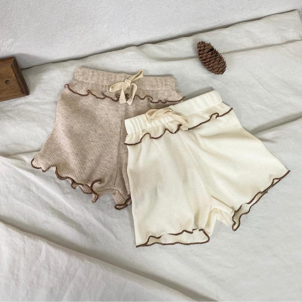 Girls' Short Sleeve Waffle T-shirt & Shorts Summer Two-piece Set