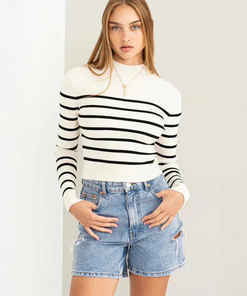 HYFVE Rib Stripe High Neck Crop Top