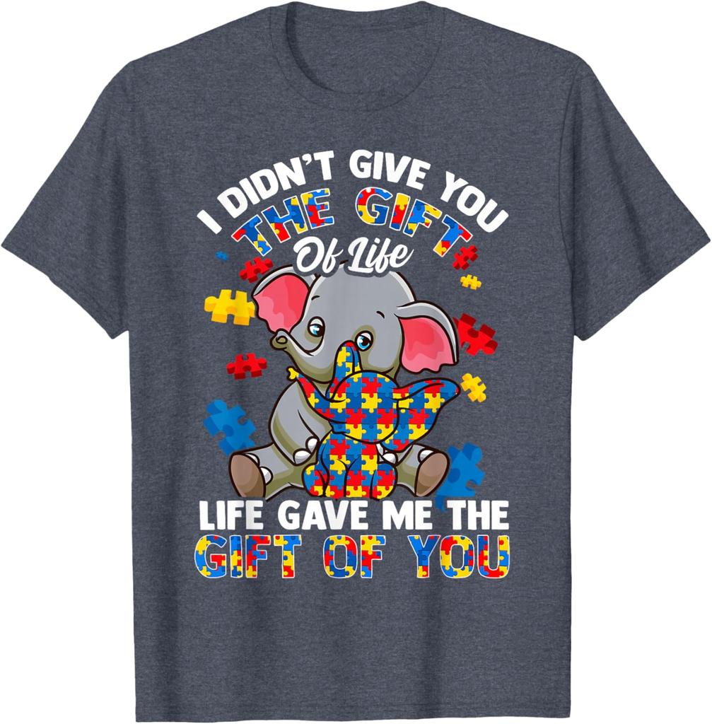 Elephant Autism Awareness Gift Of Life Graphic Tee Men Casual Short Sleeve T-Shirt