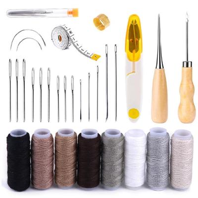 Leather Sewing Tool Set Basic Leather Working Tool with Waxed Thread, Stitching Awls, Sewing Needle for Leather Repair