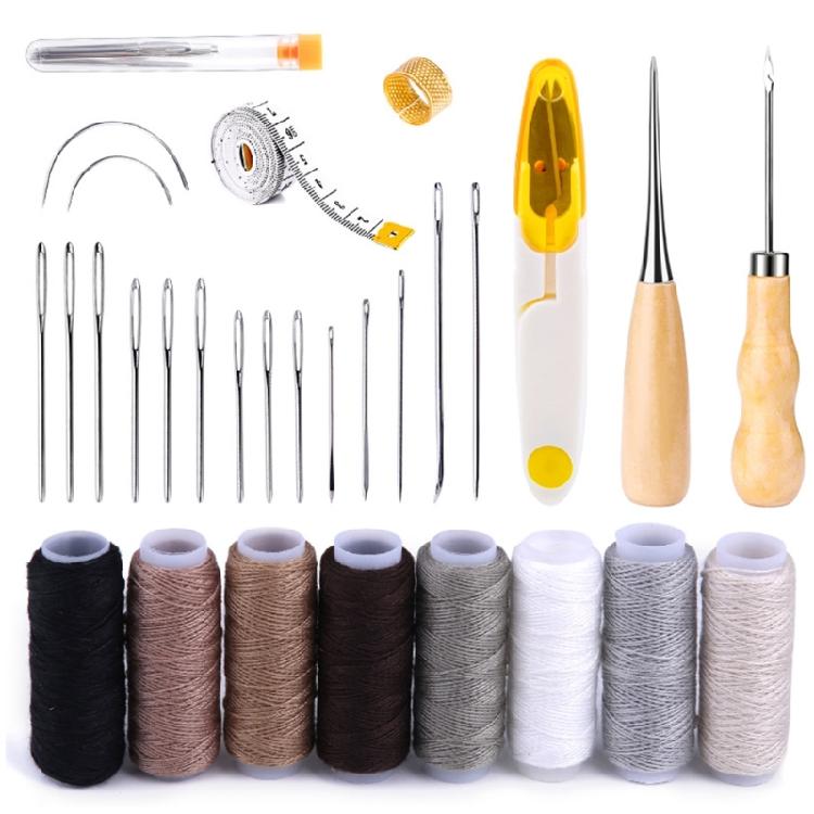 

Leather Sewing Tool Set Basic Leather Working Tool with Waxed Thread, Stitching Awls, Sewing Needle for Leather Repair 1