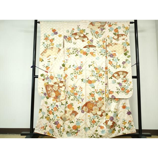 

Heiwaya Kimono Luxurious long-sleeved kimono, piece embroidery, ground paper flower pattern, gold color, pure silk, masterpiece DABE0630qa