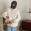 Fashion round button down jacket women's short 2024 winter hooded thickened warm loose white duck down bread jacket tide