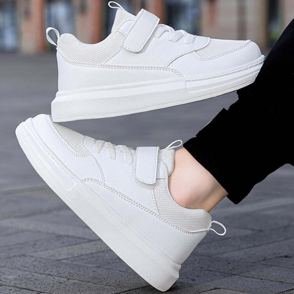Boys & Girls Lightweight Athletic Sneakers – Comfortable Casual Shoes for School, Running & Everyday Wear – White, Size 35