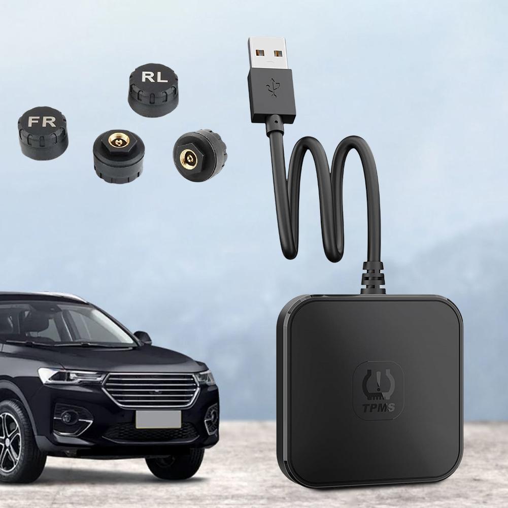 USB TPMS Tire Pressure Monitoring System with 4 External Sensors 0-116PSI Wireless Transmission TPMS for Android Car DVD