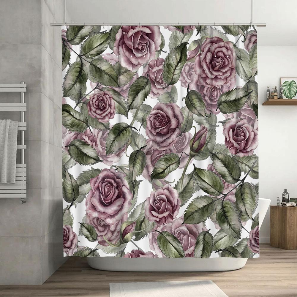 Pink Roses Printed Shower Curtain Waterproof Bathroom Decor Customizable Size Options For Home Decoration Various Sizes Availabl