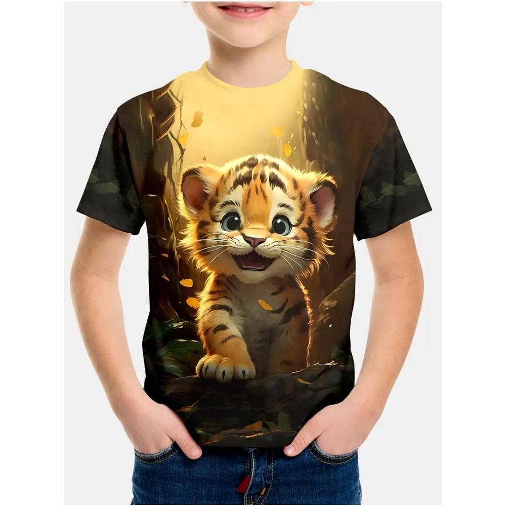 T-Shirts for Boys Cute Cartoon Tiger 3D Print Short Sleeves Graphic T Shirts Fun Children's Clothing Sporting Style Boys Clothes