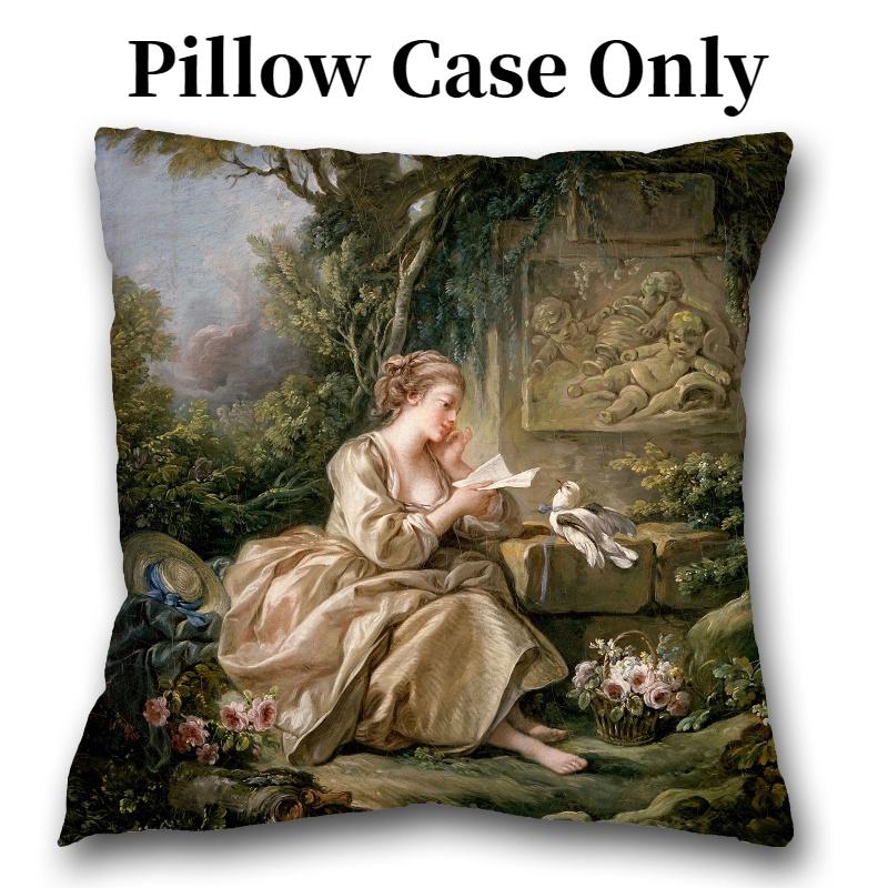 

Rococo Art Oil Painting Peach Skin Velvet Pillowcase Home Decor Sofa Square Pillow Nap Cushion Style J,Suede