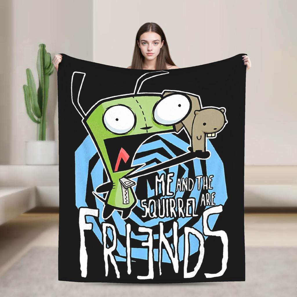 Gir Invader Zim Cartoon  Throw Blanket  Flannel Bedspread For Couch Chair Sofa Bed Funny Sofa Bed Cover