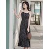 2026 Summer Floral Print Black Midi Camisole Dress - Women's Beach Vacation Wear