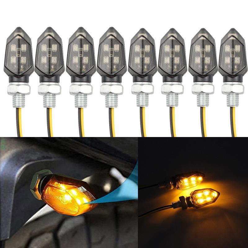4PCS Mini Motorcycle Smoke Lens Turn Signal Light 5LED 12V Amber Blinker Indicator Lamp For Kawasaki Honda BMW Yamaha Harley